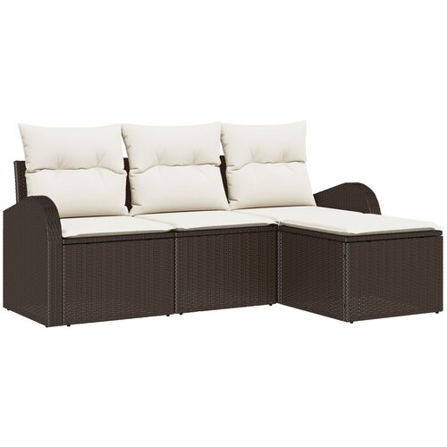 VidaXL 4-delni vrtni sofa komplet z blazinami Rjava Poli ratan, 2-sedežni vrtni kavč s shranjevanjem in blazinami Rjava Poli ratan Slike