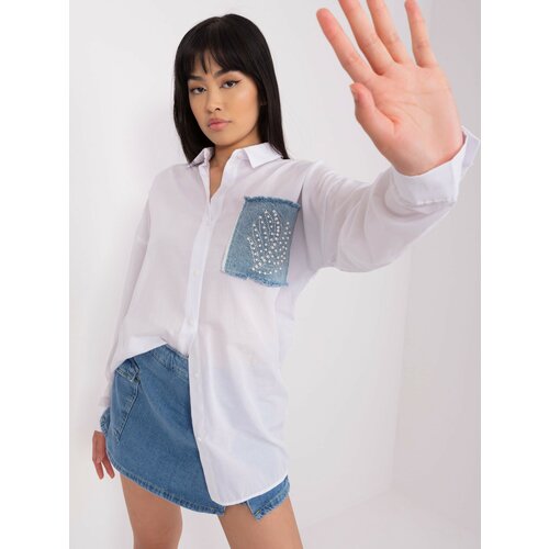 Fashion Hunters White women's oversize shirt with patches Slike