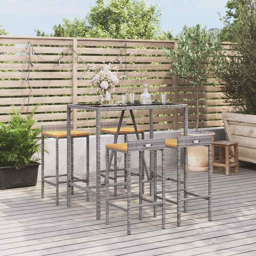  5-dijelni vrtni barski set sivi od poliratana i drva bagrema Siva 110 cm table length Cene