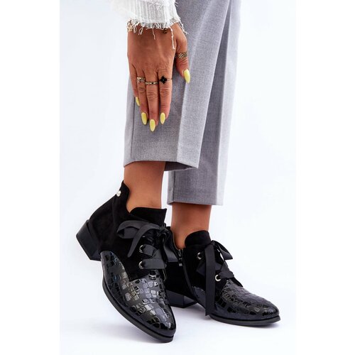 Kesi Women's flat heel shoes with lace black Meroni Slike