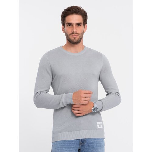 Ombre Men's textured sweater with half round neckline - light grey Slike