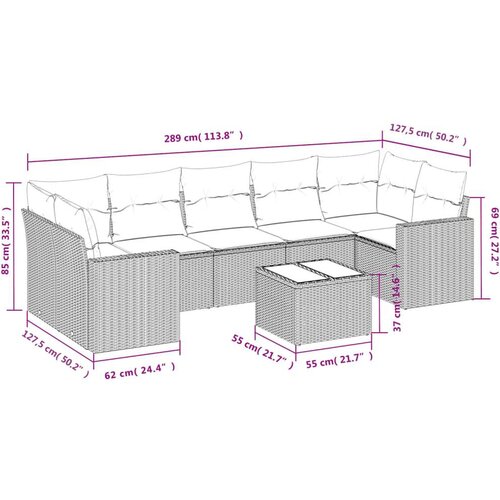 vidaXL 8-dijelni set vrtnih sofa od poliratana s jastucima bež Cene