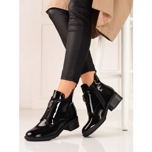 SHELOVET Lacquered women's flat-heeled ankle boots