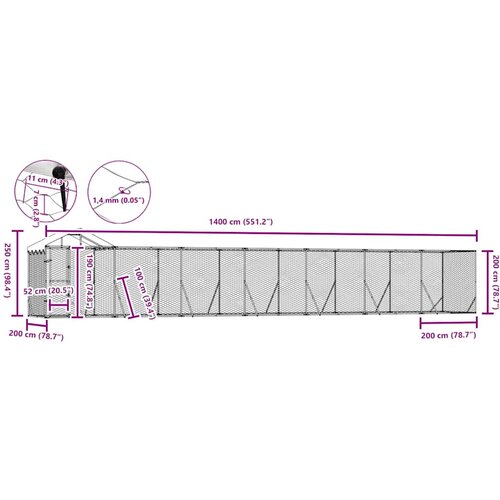  kavez za pse s krovom srebrni 14x2x2,5m pocinčani čelik Slike