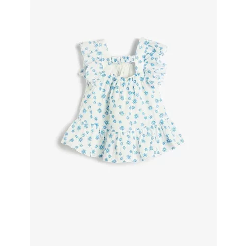 Koton Baby Girl Floral Dress with Embroidered Scallops and Ruffled Window Detail at the Back.