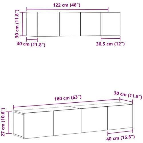 vidaXL set TV kabineta od 6 komada zidni crni hrast konstruirano drvo, crni hrast TV stalak 80x30x30 cm od konstruiranog drveta, zidni TV kabinet 2 komada crni hrast 30.5x30x30 cm Cene