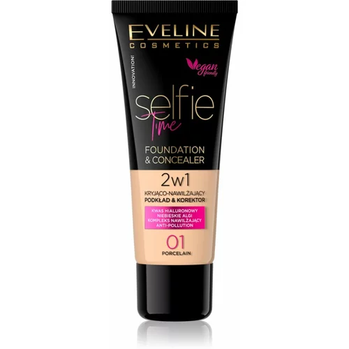 Eveline Cosmetics Selfie Time tekući puder i korektor 2 u 1 nijansa 01 Porcelain 30 ml