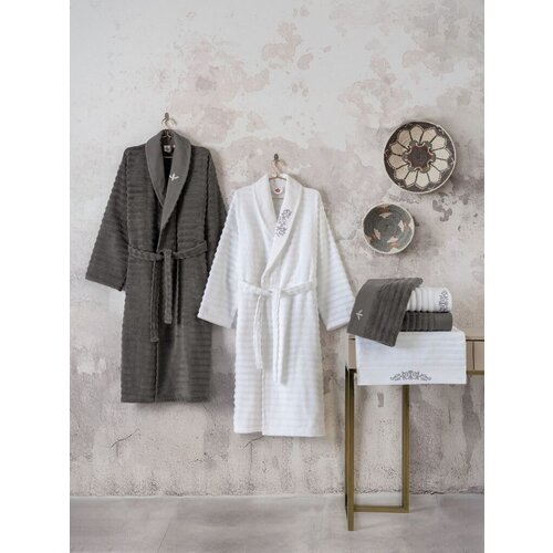 Lessentiel Maison porodični set bademantila sa pe&amp;scaron;kirima genny, antracit-beli Slike