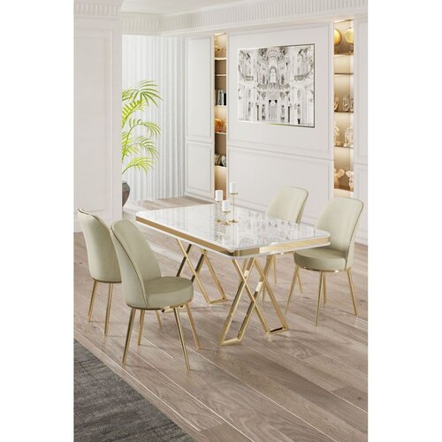 Hanah home Set Trpezarijski sto i 4 stolice, krem-bijela Cene