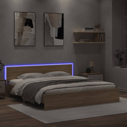 vidaXL Posteljni okvir z vzglavjem in LED sonoma hrast 200x200 cm Cene