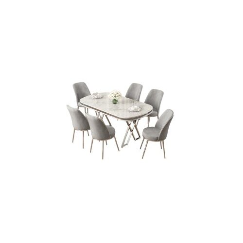 Hanah home set trpezarijski sto i 6 stolica lai white chrome grey Cene