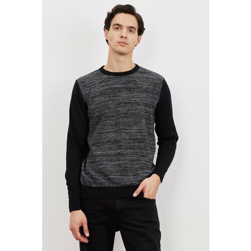 ALTINYILDIZ CLASSICS Men's Black-gray Recycle Standard Fit Regular Fit Crew Neck Patterned Knitwear Sweater Cene