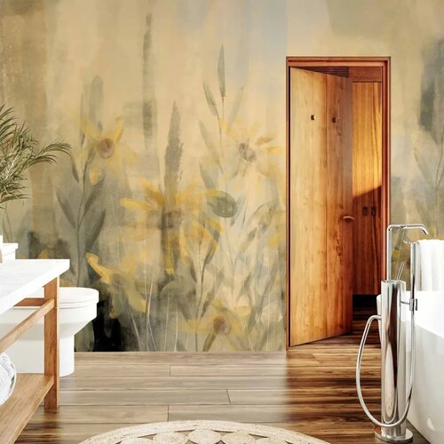  Foto tapeta - A touch of summer - floral motif with a meadow full of yellow flowers and grasses 200x140 Slike