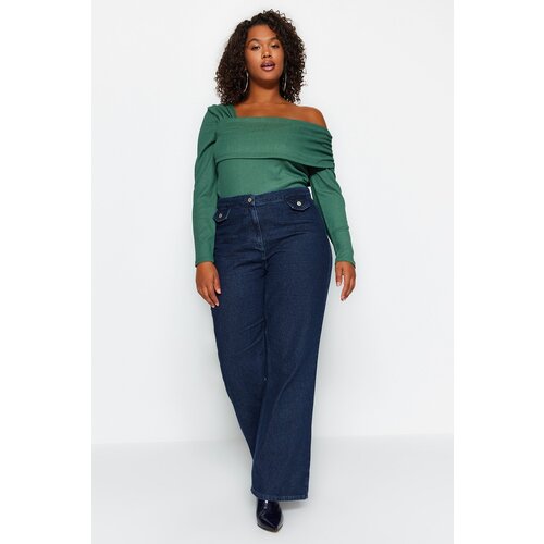 Trendyol Curve Dark Blue Pocket Flap Detailed Wide Cut Jeans Slike