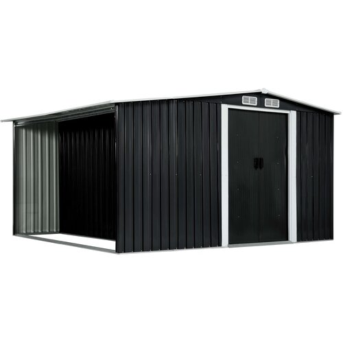 VidaXL Vrtna lopa z drsnimi vrati antracitna 329,5x312x178 cm jeklo Slike