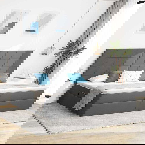 VidaXL Krevet S LED lampica s pohranom Tamno siva 200 x 200 cm tkanina Slike