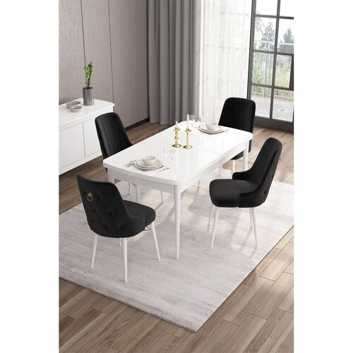 Hanah home trpezarijski set Are, sto na razvlačenje i 4 stolice, bela ploča, crna tkanina Babyface Cene