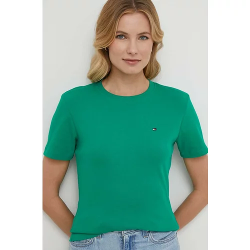Tommy Hilfiger Bombažna kratka majica ženski, zelena barva