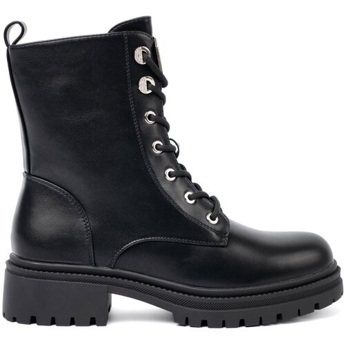 Shelvt Black lace-up workers with metal decoration Slike