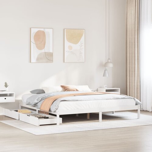 VidaXL Posteljni okvir brez vzmetnice bel 200x200 cm trdna borovina Slike