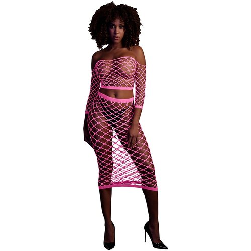 Ouch! Glow in the Dark Long Sleeve Crop Top and Long Skirt Neon Pink S/M/L Cijene