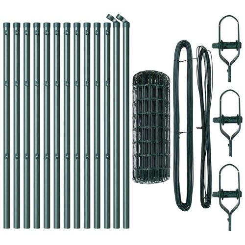 Euro Ograda s 13 Postova 0.6x25 m Galvanizirani Čelik Zeleni Slike