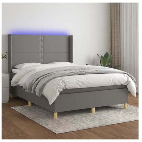  Box spring postelja z vzmetnico LED temno siva 140x190 cm blago
