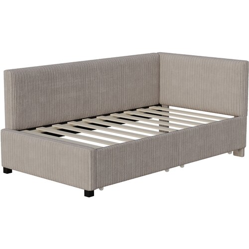 Lumor Postelja s klopjo kapitonska 90x200 cm v žametu - 2 predala - Z lesenimi letvicami - Siva, (22155614) Slike