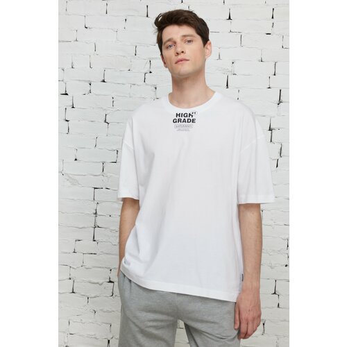 AC&Co / Altınyıldız Classics Men's White Oversized Loose Fit, Crew Neck 100% Cotton Printed T-Shirt. Slike