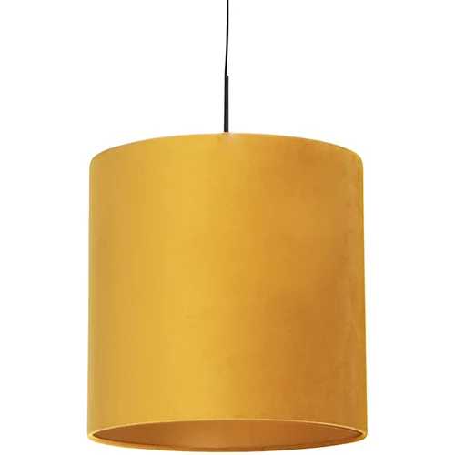 QAZQA Viseča svetilka z velur odtenkom rumena z zlatom 40 cm - Combi