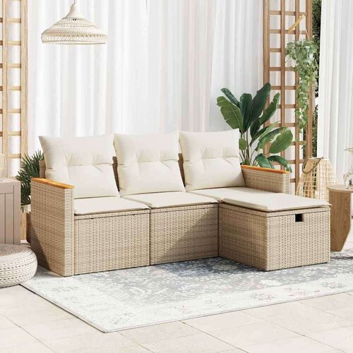 vidaXL 4-dijelni set vrtnih sofa s jastucima bež od poliratana Cijene