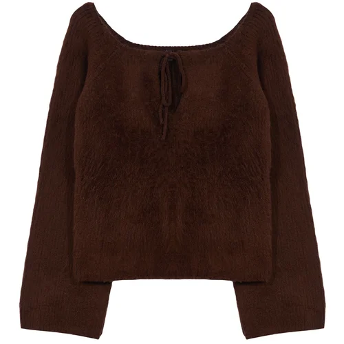 Trendyol Limited Edition Brown Soft Texture Boat Neck Knit Sweater