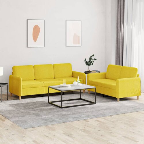  2-dijelni set sofa s jastucima svjetložuti od tkanine Cijene
