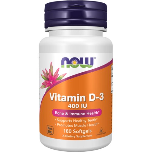 NOW Vitamin D3 400ij, 180 kapsula Slike