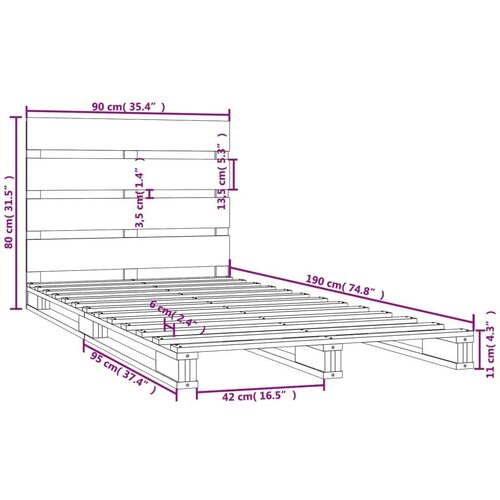  Okvir za krevet od borovine 90 x 190 cm 3FT jednokrevetni Slike