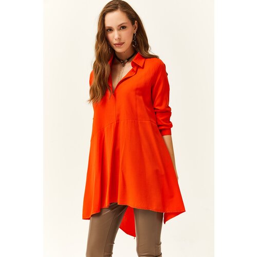 Olalook Women's Orange Shirt Collar Asymmetric Tunic Cene