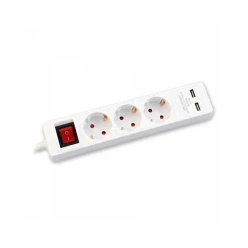 COMMEL ZAGREB D.O.O. produzni kabl 3m 3xsuko sa sklopkom + 2xUSB, beli Slike