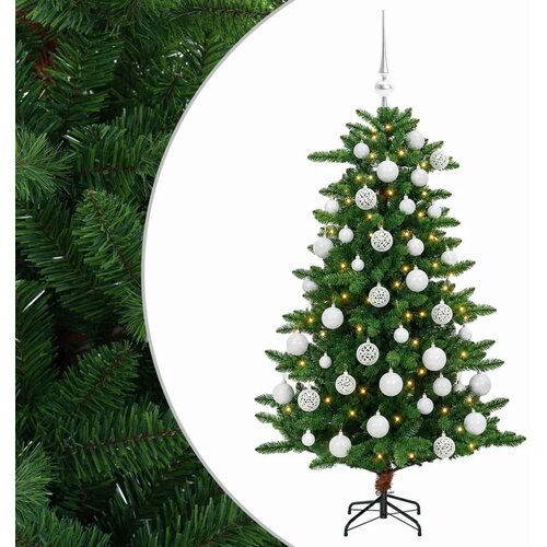  Umjetno božićno drvce s kuglicama 150 cm 150 LED lampica - 150 cm s LED žaruljama i bijelim kuglicama Slike