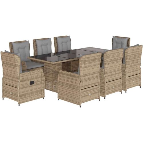 VidaXL 9-dijelni vrtni blagovaonski set od poliratana s jastucima bež Slike