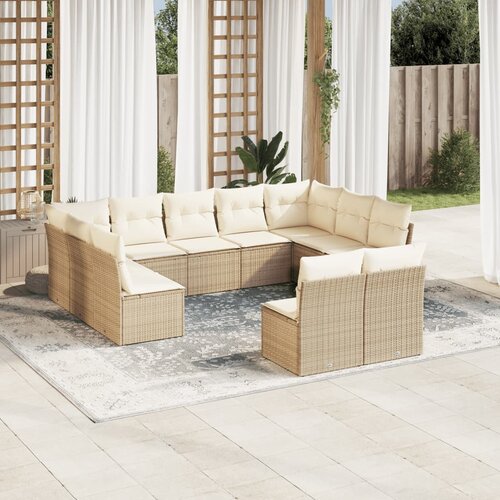 vidaXL 11-dijelni set vrtnih sofa od poliratana s jastucima bež Cijene
