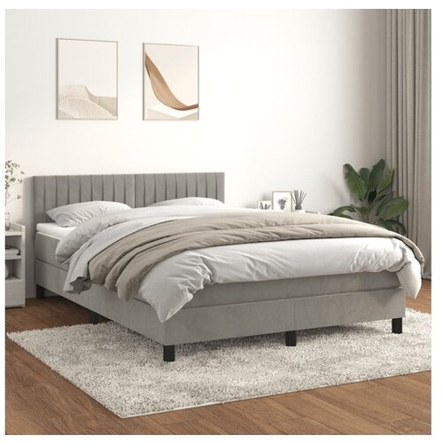  Box spring postelja z vzmetnico svetlo siv 140x190 cm žamet Cene