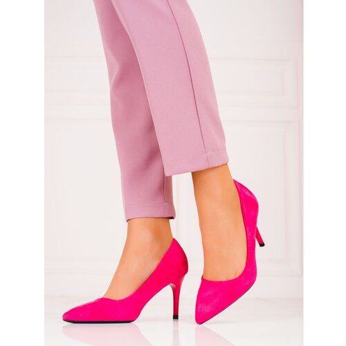 GOODIN Pink Shelovet women's heels made of ecological suede Cene