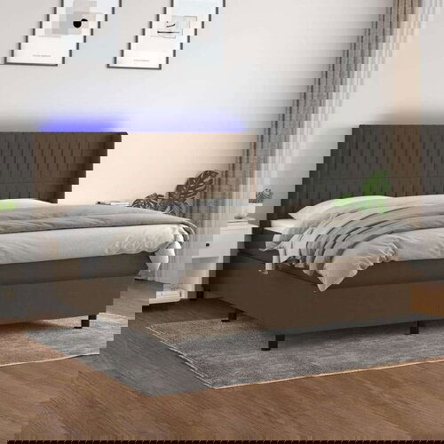  Box spring postelja z vzmetnico LED temno rjava 180x200cm blago, (20899433) Cene