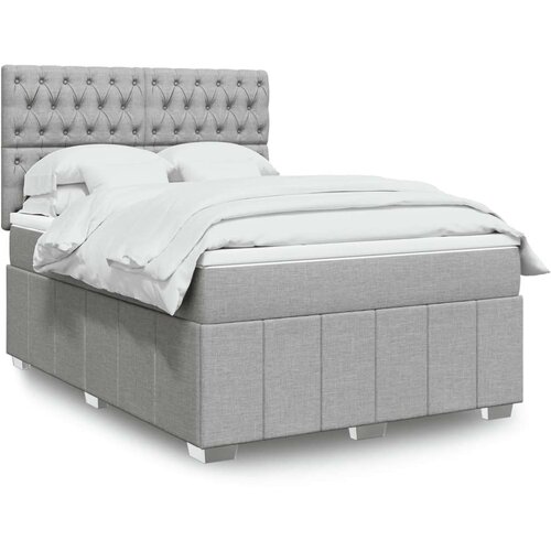  Krevet s oprugama i madracem svjetlosivi 140x190 cm od tkanine Slike