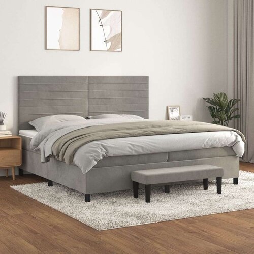  Box spring postelja z vzmetnico svetlo siva 200x200 cm žamet, (20894024) Slike