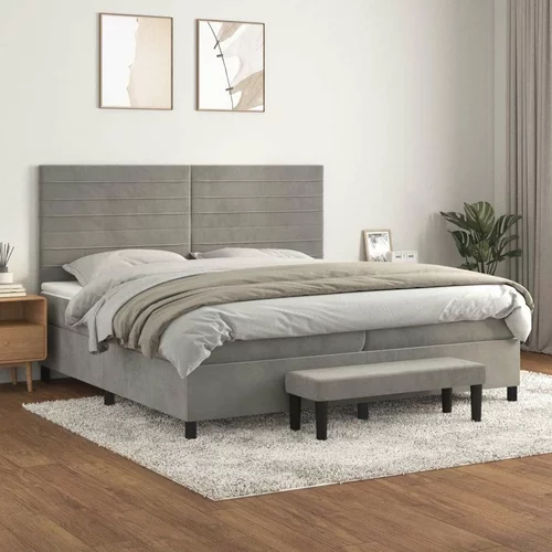  Box spring postelja z vzmetnico svetlo siva 200x200 cm žamet, (20894024)