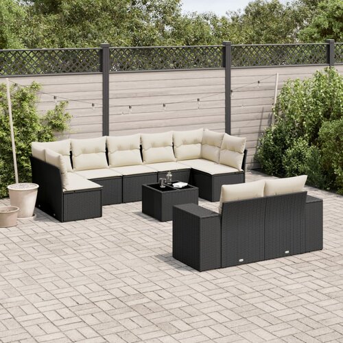  10-dijelni set vrtnih sofa s jastucima crni od poliratana Cijene