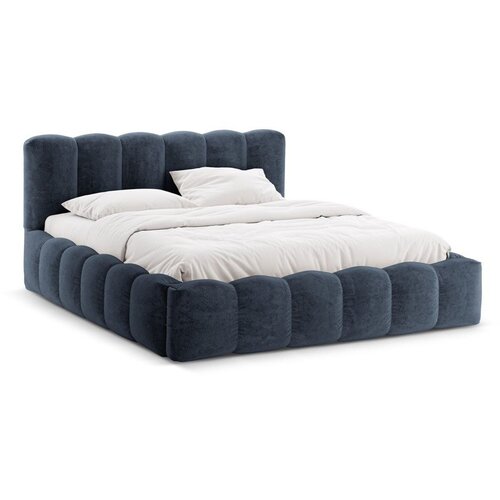 Micadoni Tamno plavi tapecirani bračni krevet s prostorom za odlaganje s podnicom 160x200 cm Lupine – Cene