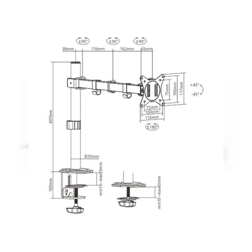  NOSAČ ZA MONITOR GEMBIRD MA-D1-01, montaža na stol, (rotate, tilt, swivel), 17”-32”, up to 9 kg