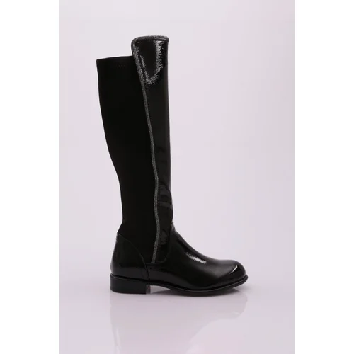 DGN 508-22k Women's Back Stretch Stripe With Side Stones Knee High Flats Boots.